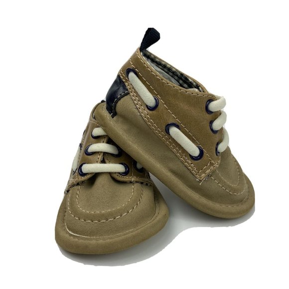 Baby Gap Infant Crib Shoes Sz 0-3 Months Faux Suede Tan Brown Slip-On Dock Boat - Picture 1 of 7